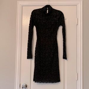 Black lace open back dress